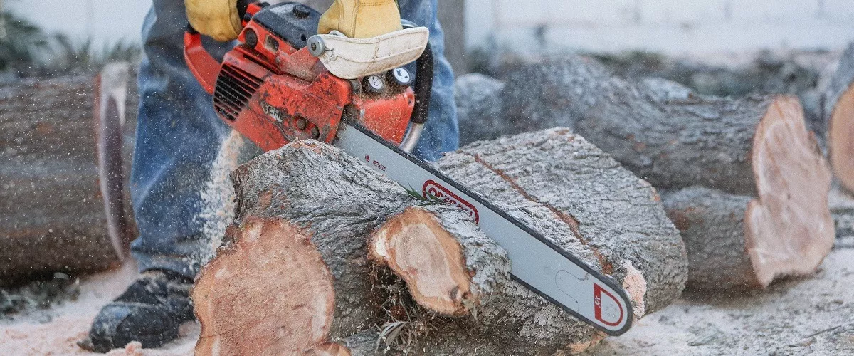 Contractor cutting woods for materials
